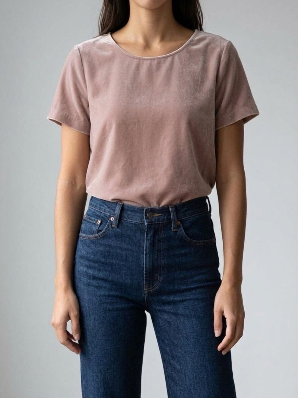 J. Crew Mauve Velvet Short Sleeve Boxy Top Size XL